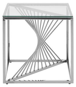 Amelia Clear Glass End Table With Silver Metal Base