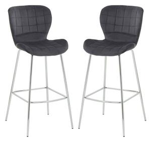 Warden Grey Velvet Bar Chairs With Silver Legs In A Pair