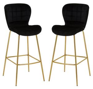 Warden Black Velvet Bar Chairs With Gold Legs In A Pair