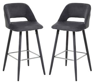 Warns Grey Velvet Bar Chairs With Silver Footrest In A Pair