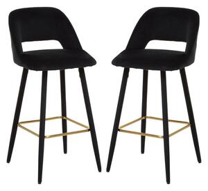 Warns Black Velvet Bar Chairs With Gold Footrest In A Pair