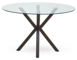 Sawford Round Clear Glass Dining Table With Black Wooden Legs