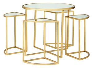 Farota Set Of 5 Mirrored Top Side Tables With Gold Frame