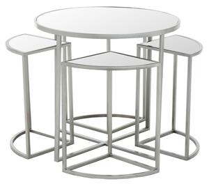 Farota Set Of 5 Mirrored Top Side Tables With Silver Frame