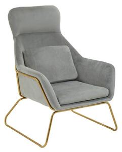 Porrima Velvet Armchair With Gold Metal Frame In Grey