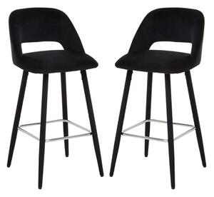 Warns Black Velvet Bar Chairs With Silver Footrest In A Pair