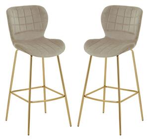 Warden Mink Velvet Bar Chairs With Gold Legs In A Pair