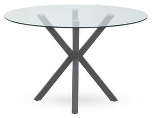 Sawford Round Clear Glass Dining Table With Grey Metal Legs