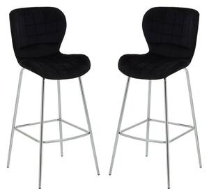 Warden Black Velvet Bar Chairs With Silver Legs In A Pair