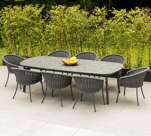 Crod Outdoor 2700mm Roble Dining Table With 8 Chairs In Grey