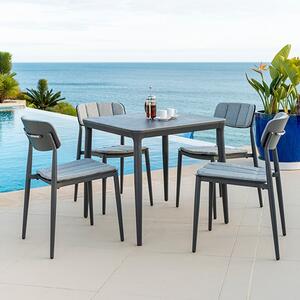 Rykon 750mm Grey Ceramic Effect Glass Dining Table 4 Chairs