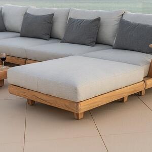 Sauchie Outdoor Ottoman In Light Grey With Teak Wooden Base