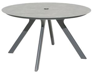 Rykon Outdoor Round Glass Dining Table In Grey Ceramic Effect