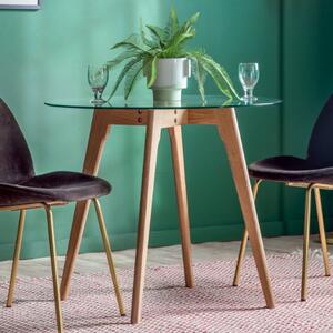 Brix Clear Glass Round Dining Table In Natural Oak Base