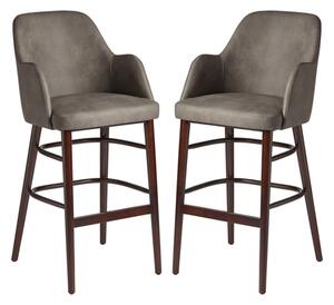 Avelay Vintage Steel Grey Faux Leather Bar Stools In Pair