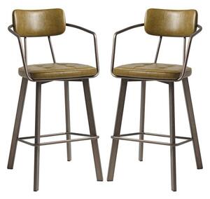 Alstan Vintage Gold Faux Leather Bar Stools In Pair