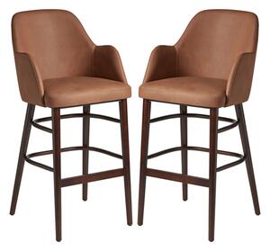 Avelay Vintage Cognac Faux Leather Bar Stools In Pair