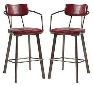 Alstan Vintage Red Faux Leather Bar Stools In Pair