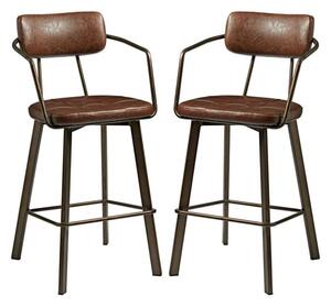 Alstan Vintage Brown Faux Leather Bar Stools In Pair