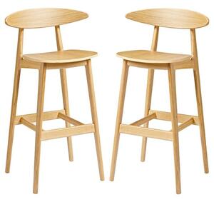 Clynnog Natural Oak Wooden Bar Stools In Pair