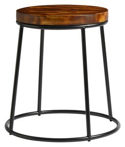 Mortan Industrial Black Metal Low Stool With Rustic Aged Seat