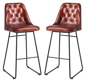 Hayton Vintage Red Genuine Leather Bar Stools In Pair