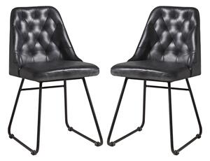 Hayton Vintage Black Genuine Leather Dining Chairs In Pair