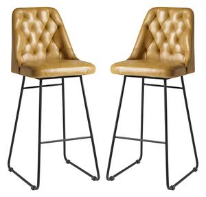 Hayton Vintage Gold Genuine Leather Bar Stools In Pair