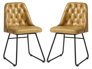 Hayton Vintage Gold Genuine Leather Dining Chairs In Pair