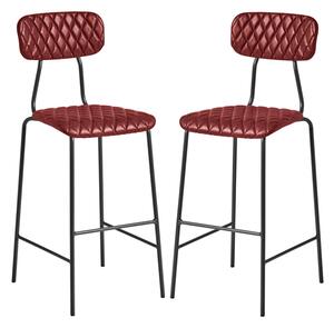 Kelso Vintage Red Faux Leather Bar Stools In Pair