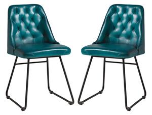 Hayton Vintage Blue Genuine Leather Dining Chairs In Pair