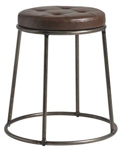 Mortan Industrial Brown Faux Leather Low Stool With Raw Frame