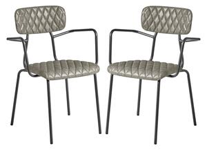 Kelso Vintage Silver Faux Leather Armchairs In Pair