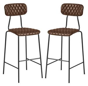 Kelso Vintage Brown Faux Leather Bar Stools In Pair