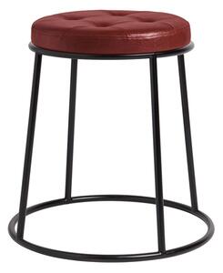 Mortan Industrial Red Faux Leather Low Stool With Black Frame