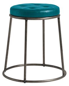 Mortan Industrial Teal Faux Leather Low Stool With Raw Frame
