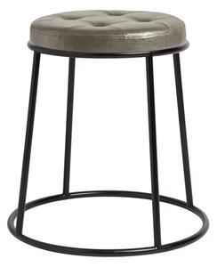 Mortan Industrial Silver Faux Leather Low Stool With Black Frame