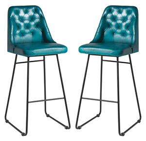 Hayton Vintage Blue Genuine Leather Bar Stools In Pair