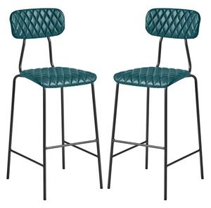 Kelso Vintage Teal Faux Leather Bar Stools In Pair