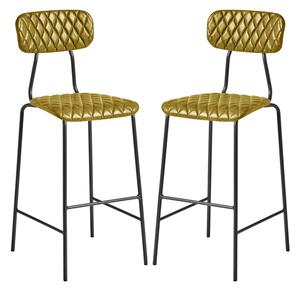 Kelso Vintage Gold Faux Leather Bar Stools In Pair