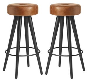 Maror Bruciato Tan Genuine Leather Bar Stools In Pair