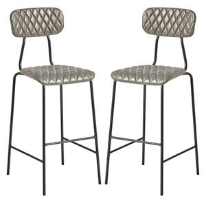 Kelso Vintage Silver Faux Leather Bar Stools In Pair