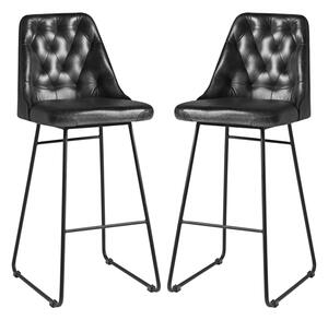 Hayton Vintage Black Genuine Leather Bar Stools In Pair