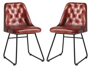 Hayton Vintage Red Genuine Leather Dining Chairs In Pair