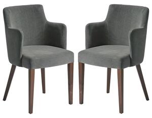 Lergs Curved Back Nordic Mid Grey Velvet Armchairs In Pair