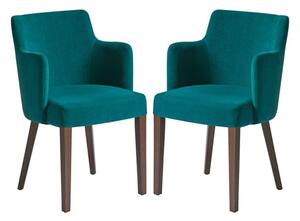 Lergs Curved Back Nordic Teal Velvet Armchairs In Pair