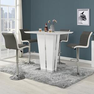 Memphis Glass White Gloss Bar Table 4 Ritz Grey White Stools