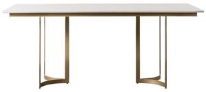 Evartania White Marble Dining Table With Gold Metal Base