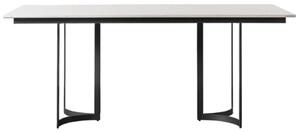 Evartania White Marble Dining Table With Black Metal Base