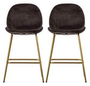 Flanaven Chocolate Brown Velvet Bar Chairs In A Pair